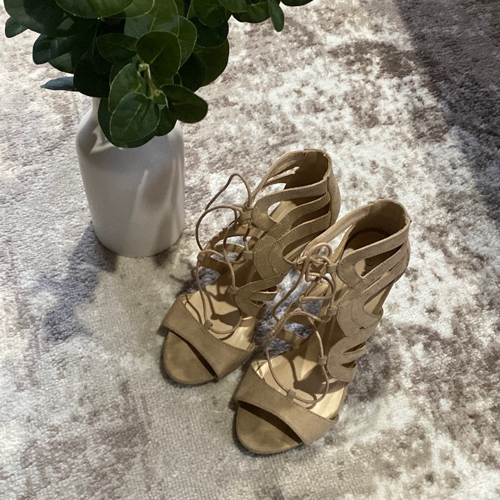 Cream Lace Up Heels